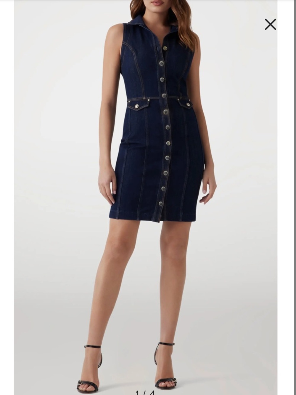 Guess Dark Blue Denim Button-Front Sleeveless Dress